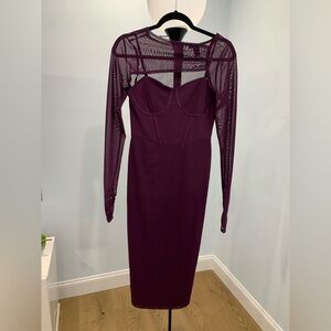 Elegant Purple Mesh Sleeve Dress